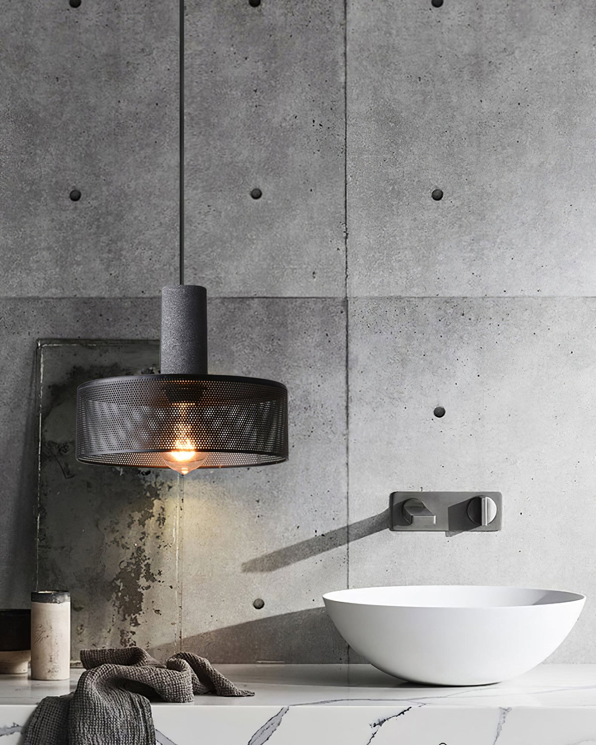 Concrete Pendant Light Cast Cement Cylinder Shade for Kitchen Island