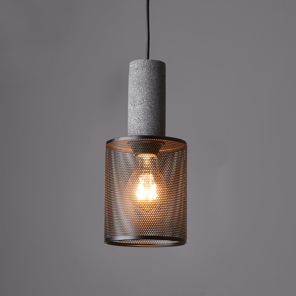 Concrete Pendant Light Cast Cement Cylinder Shade for Kitchen Island