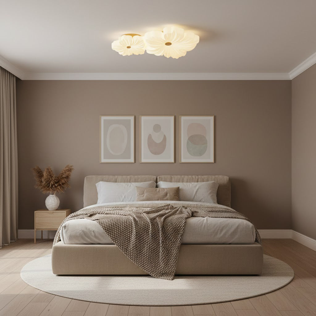 Flower Ceiling Light LED Sculpted Petal Shade Dimmable Bedroom