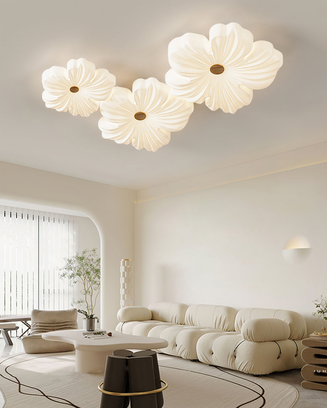 Flower Ceiling Light LED Sculpted Petal Shade Dimmable Bedroom