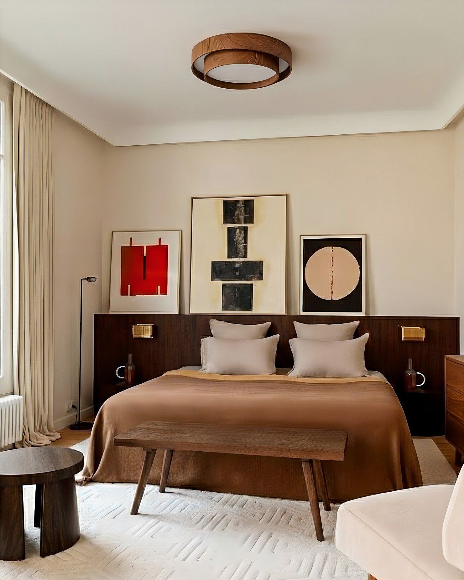 Flush Mount Ceiling Light LED Walnut Finish Dimmable Living Room