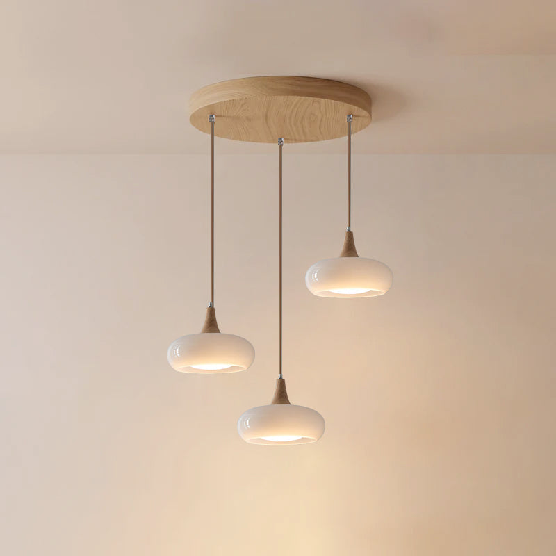Glass Pendant Light with Wood Accent Bulbs Included for Kitchen Island