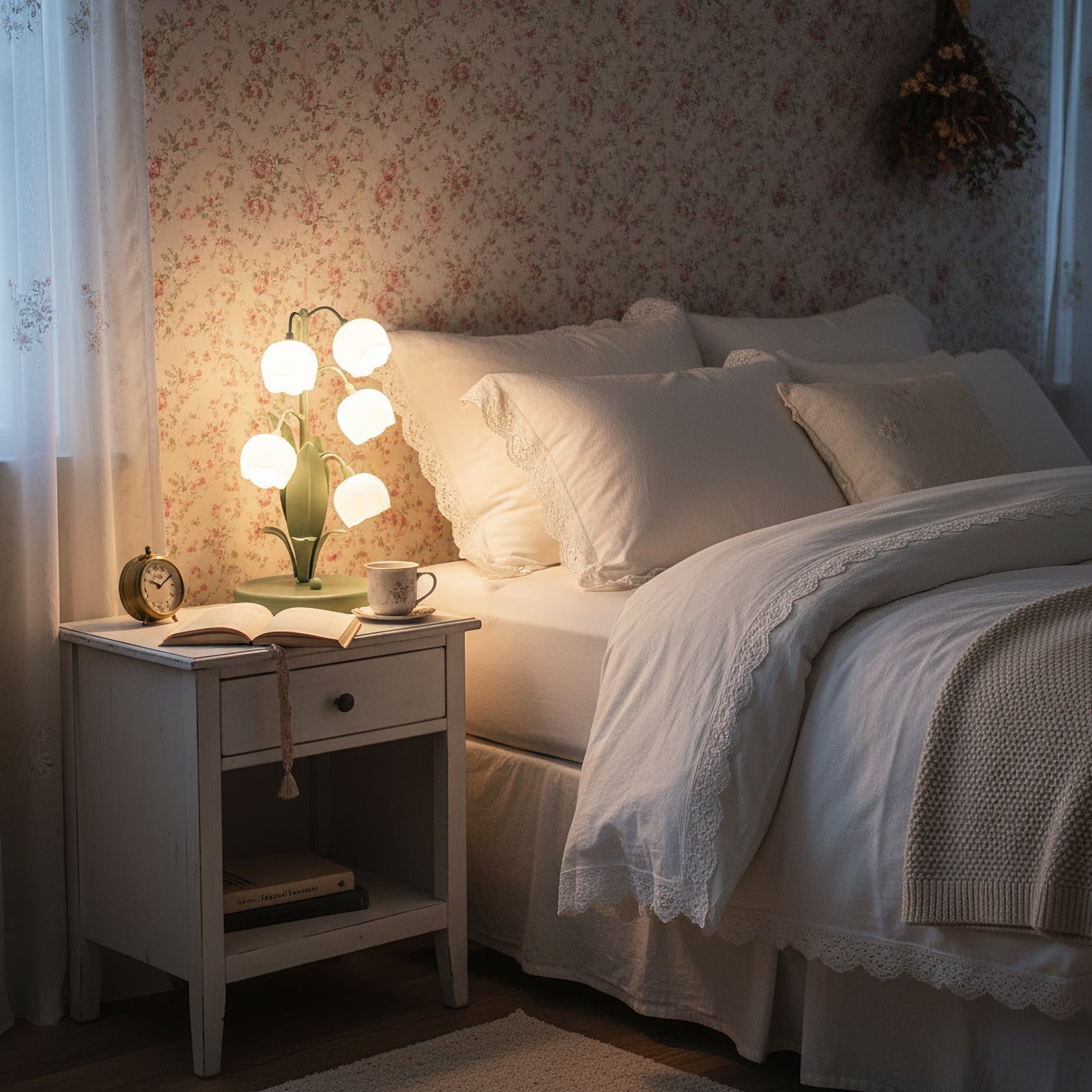 Small Bell Table Lamp Orchid Pattern Shade Bulb Included Accent Light