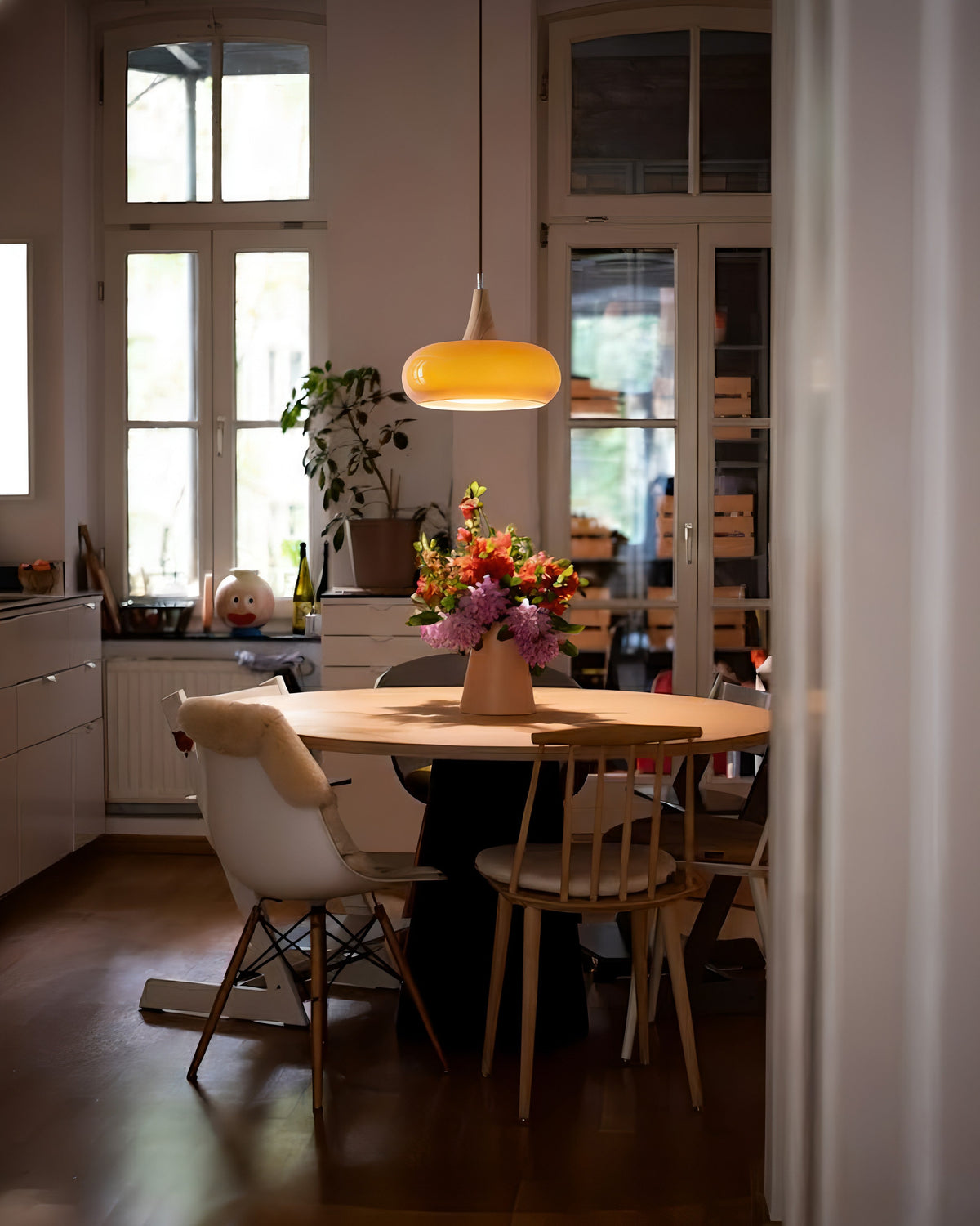 Glass Pendant Light with Wood Accent Bulbs Included for Kitchen Island