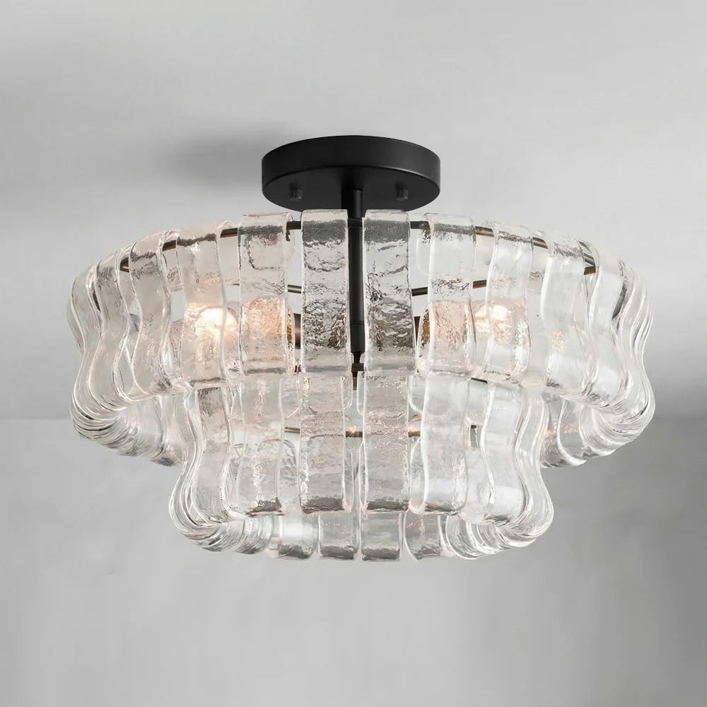Sculptural Ice Glass Ceiling Light Hand Crafted Faceted Shades Foyer