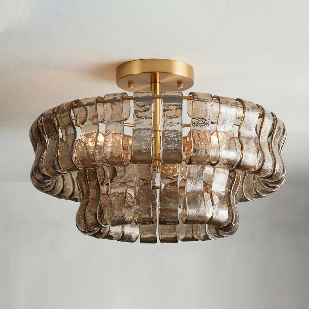 Sculptural Ice Glass Ceiling Light Hand Crafted Faceted Shades Foyer