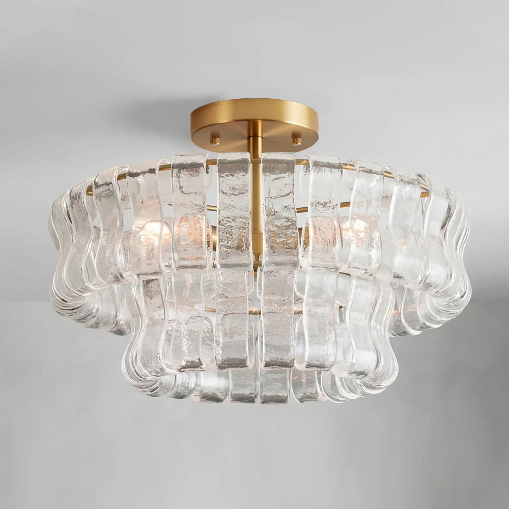 Sculptural Ice Glass Ceiling Light Hand Crafted Faceted Shades Foyer
