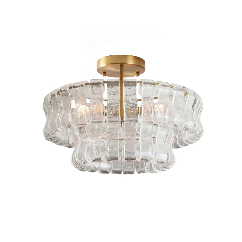 Sculptural Ice Glass Ceiling Light Hand Crafted Faceted Shades Foyer