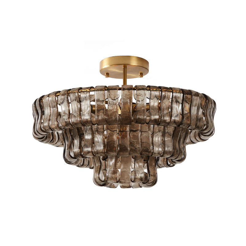 Sculptural Ice Glass Ceiling Light Hand Crafted Faceted Shades Foyer