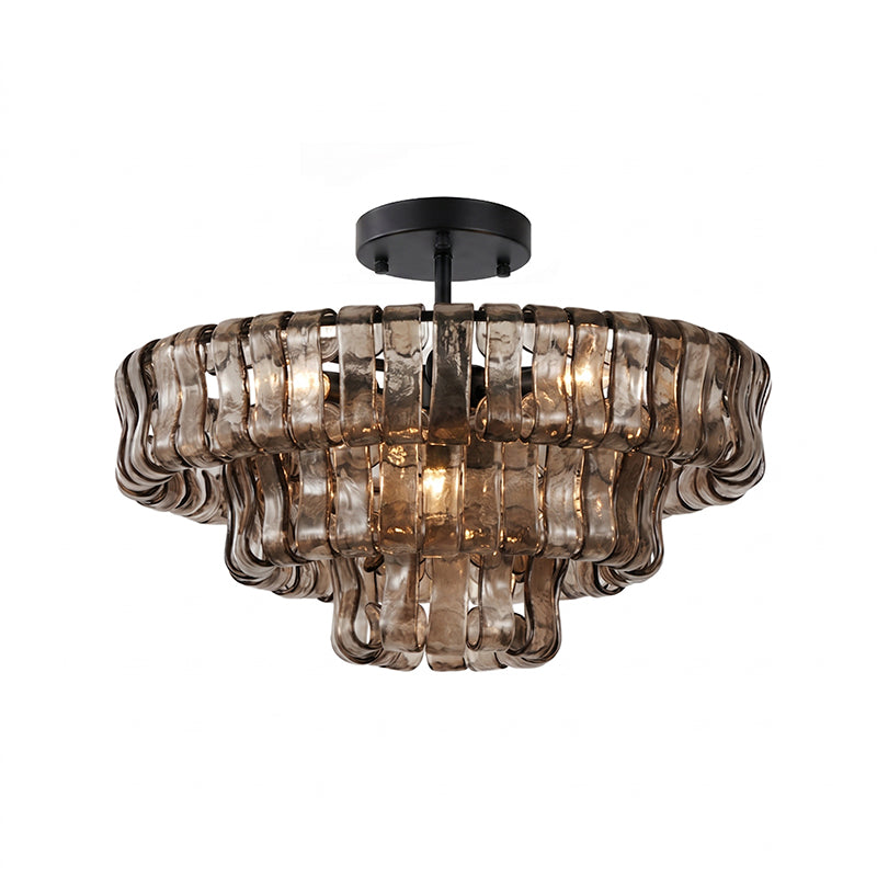 Sculptural Ice Glass Ceiling Light Hand Crafted Faceted Shades Foyer