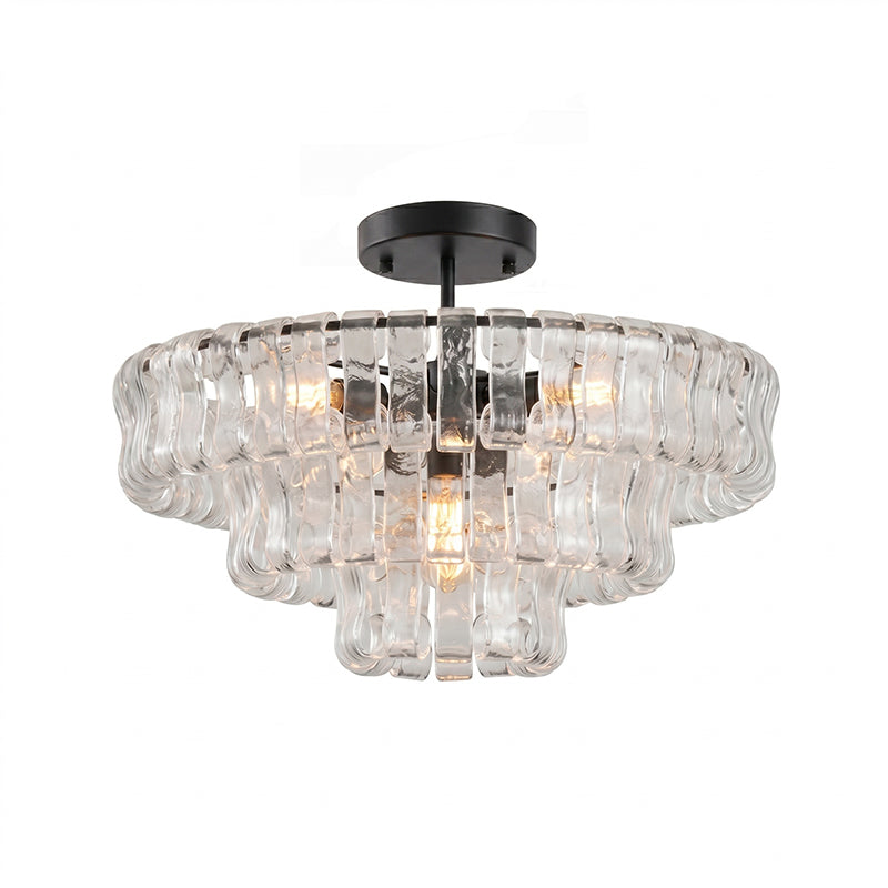 Sculptural Ice Glass Ceiling Light Hand Crafted Faceted Shades Foyer
