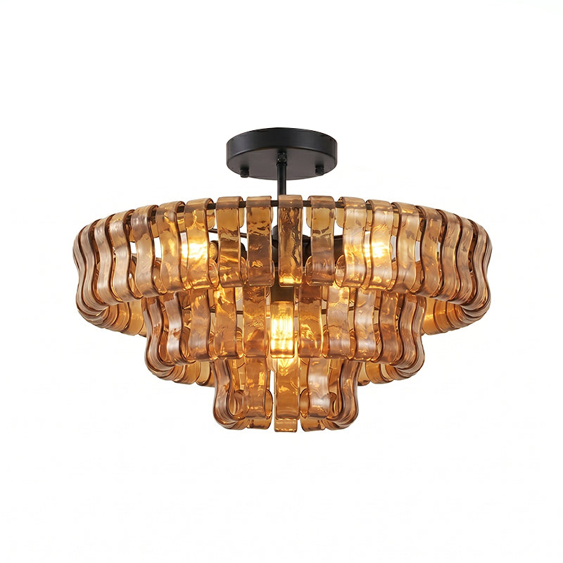 Sculptural Ice Glass Ceiling Light Hand Crafted Faceted Shades Foyer