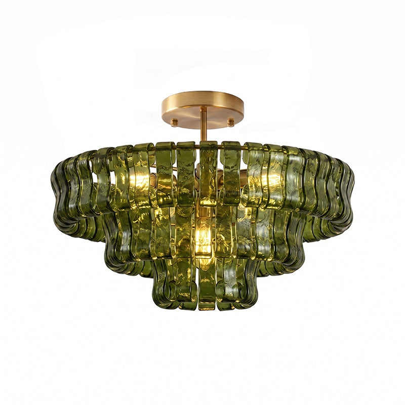 Sculptural Ice Glass Ceiling Light Hand Crafted Faceted Shades Foyer