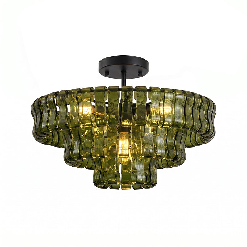 Sculptural Ice Glass Ceiling Light Hand Crafted Faceted Shades Foyer