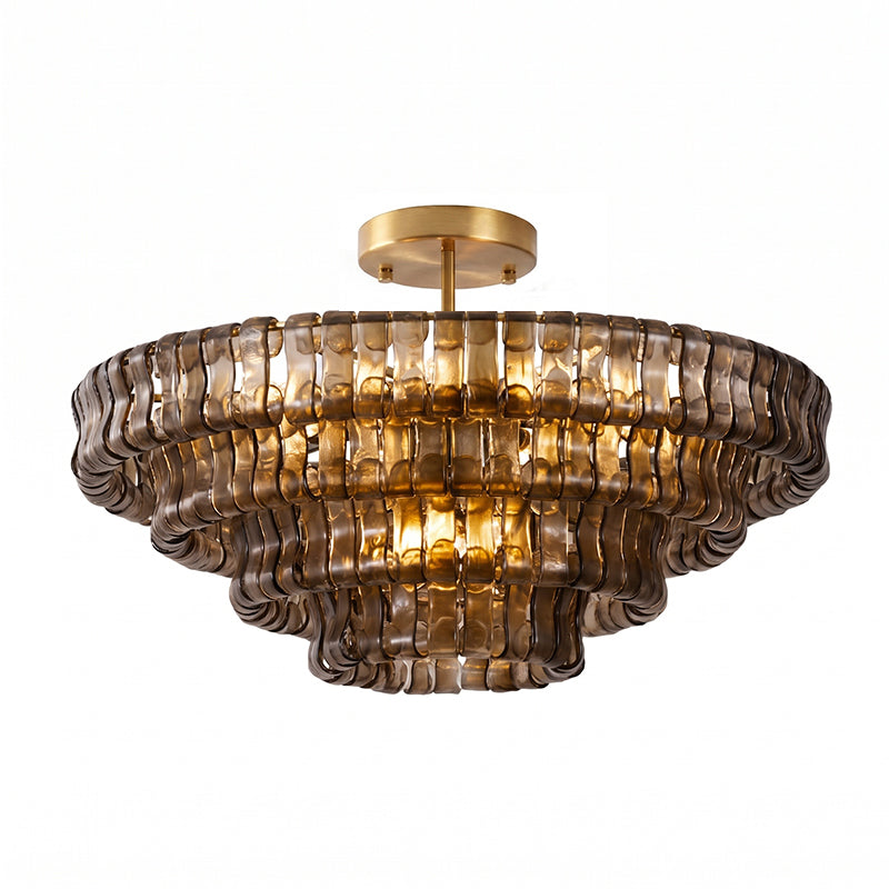 Sculptural Ice Glass Ceiling Light Hand Crafted Faceted Shades Foyer