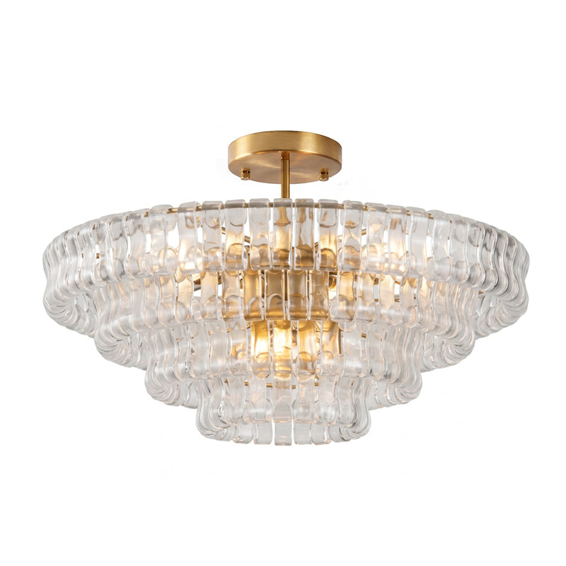 Sculptural Ice Glass Ceiling Light Hand Crafted Faceted Shades Foyer