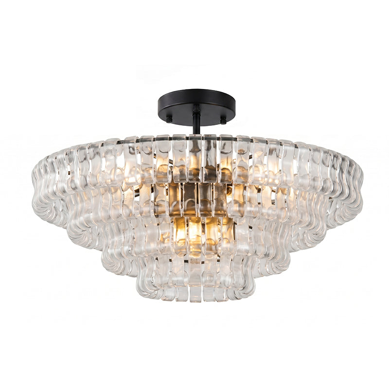 Sculptural Ice Glass Ceiling Light Hand Crafted Faceted Shades Foyer