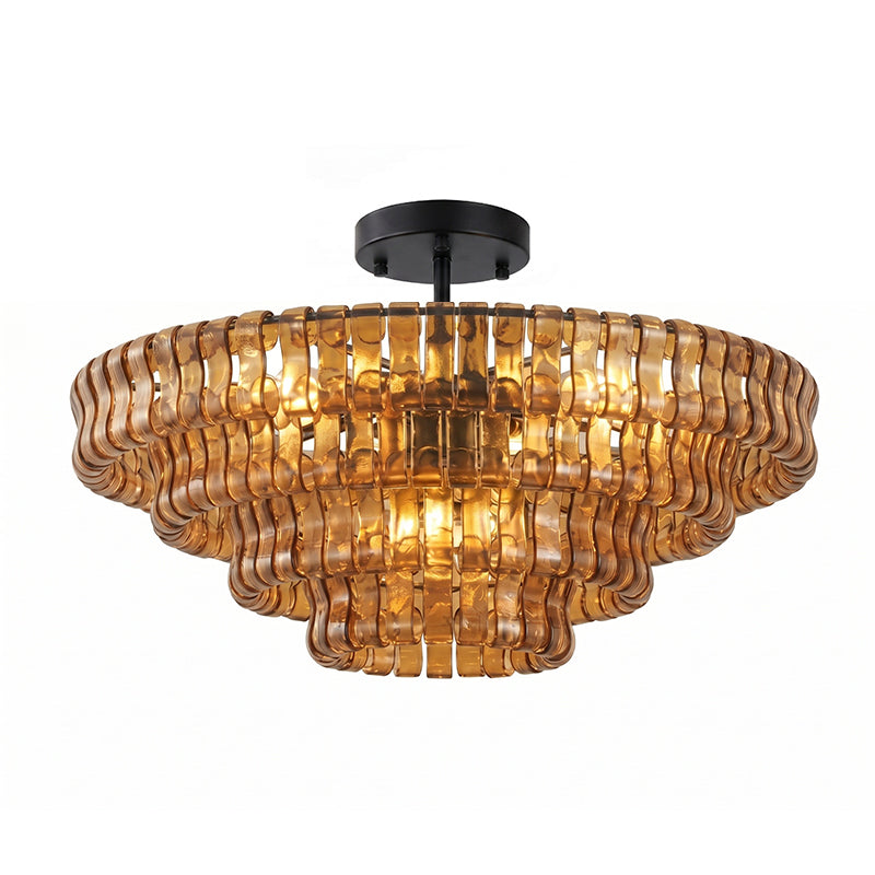 Sculptural Ice Glass Ceiling Light Hand Crafted Faceted Shades Foyer