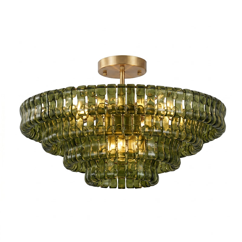 Sculptural Ice Glass Ceiling Light Hand Crafted Faceted Shades Foyer