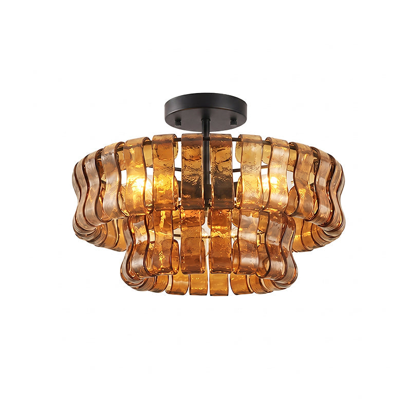 Sculptural Ice Glass Ceiling Light Hand Crafted Faceted Shades Foyer