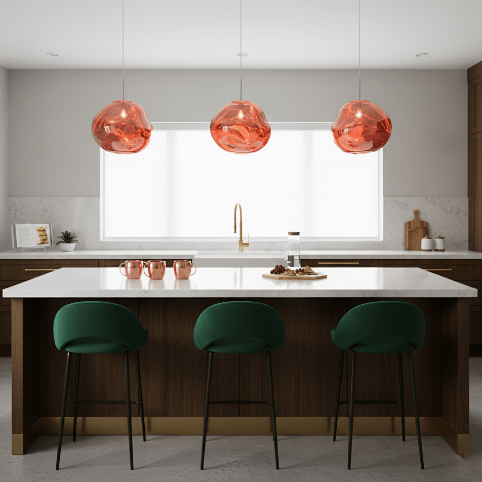 Dekorativt hængelampesæt med design i smeltet glas og LED belysning