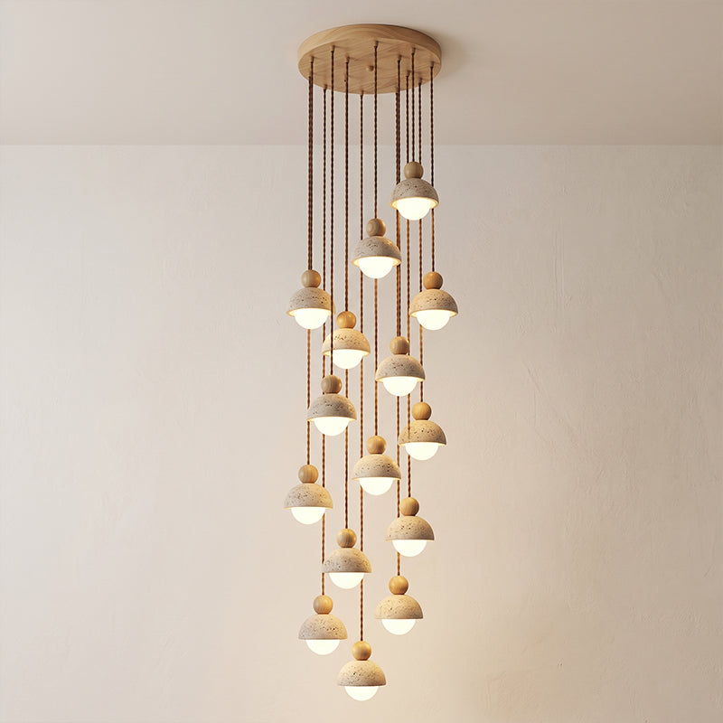 Travertine Pendant Light with Glass Globe and Wood Accent Kitchen Island