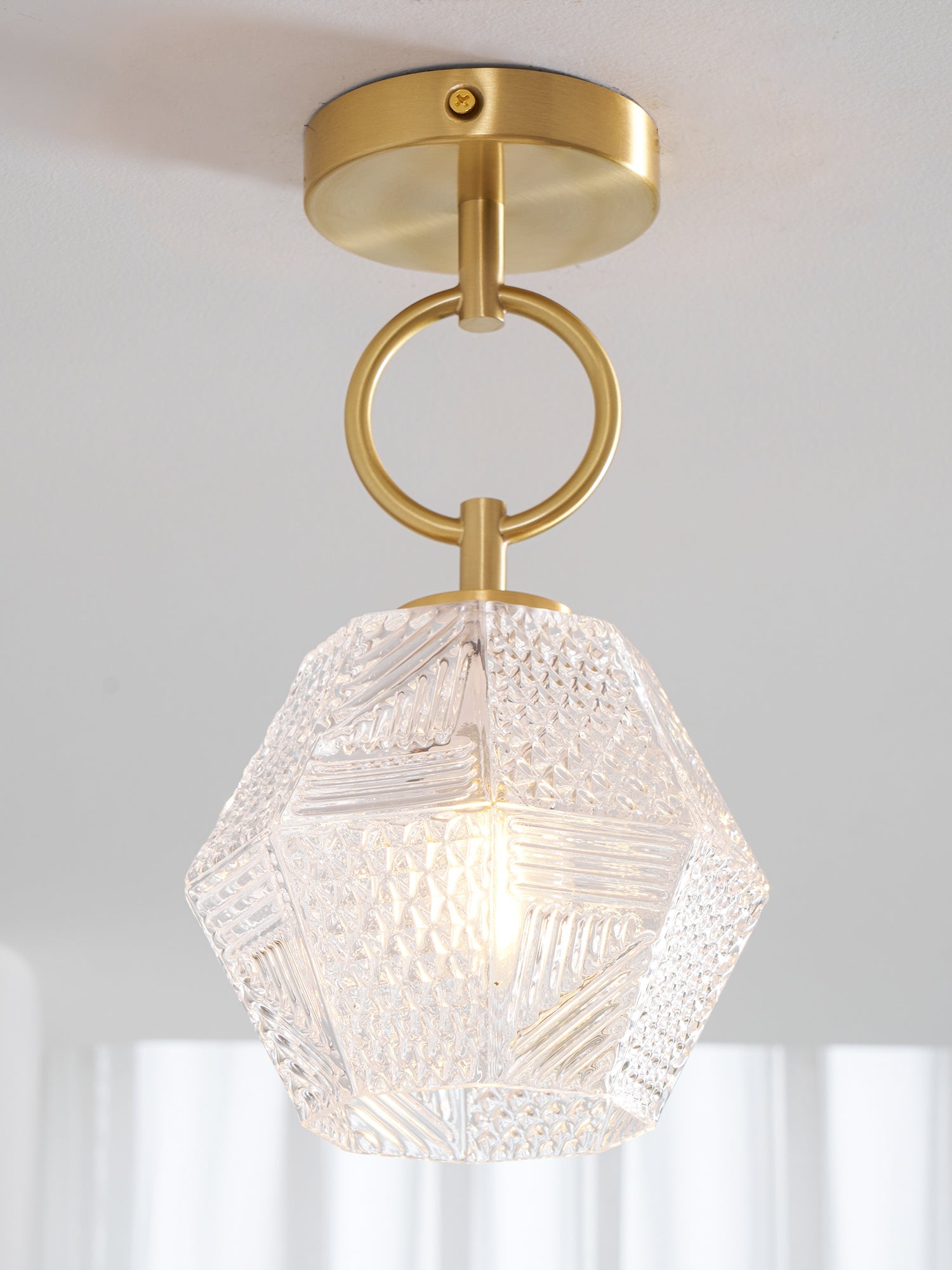 Art Deco Ceiling Light Diamond Cut Glass Brass Finish for Bedside