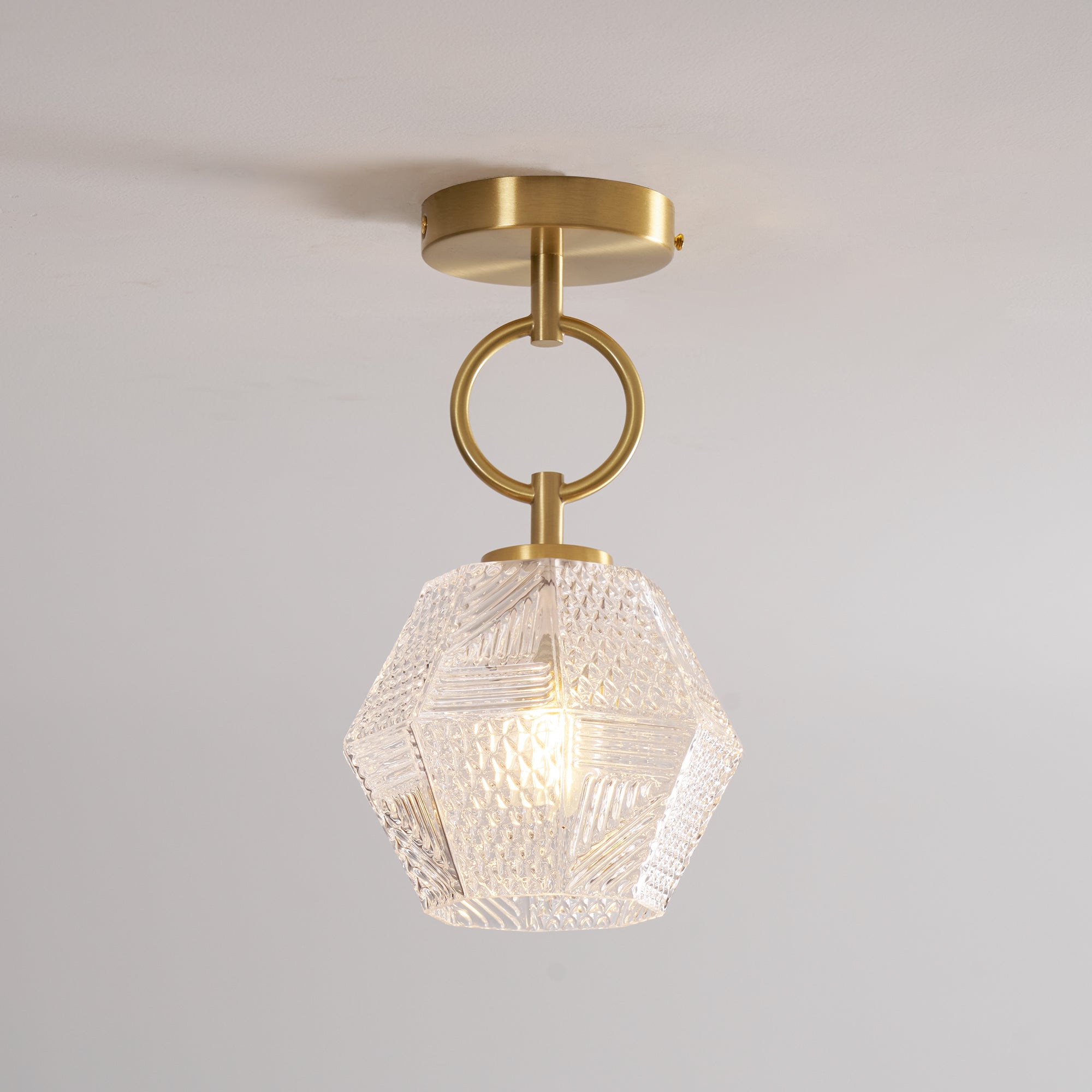 Art Deco Ceiling Light Diamond Cut Glass Brass Finish for Bedside