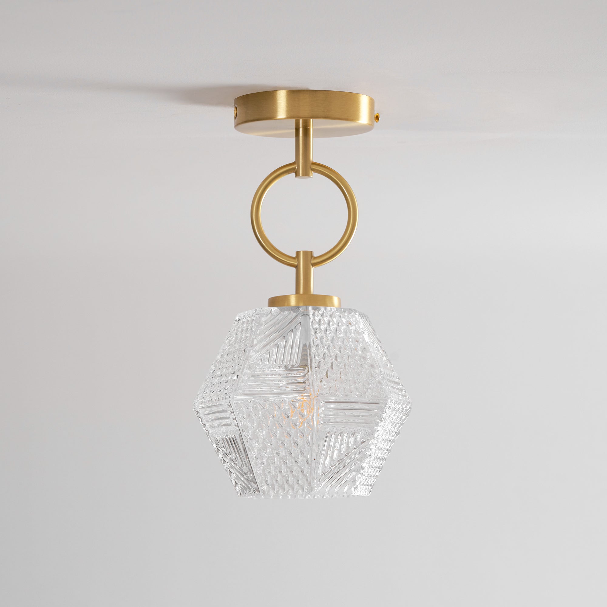 Art Deco Ceiling Light Diamond Cut Glass Brass Finish for Bedside