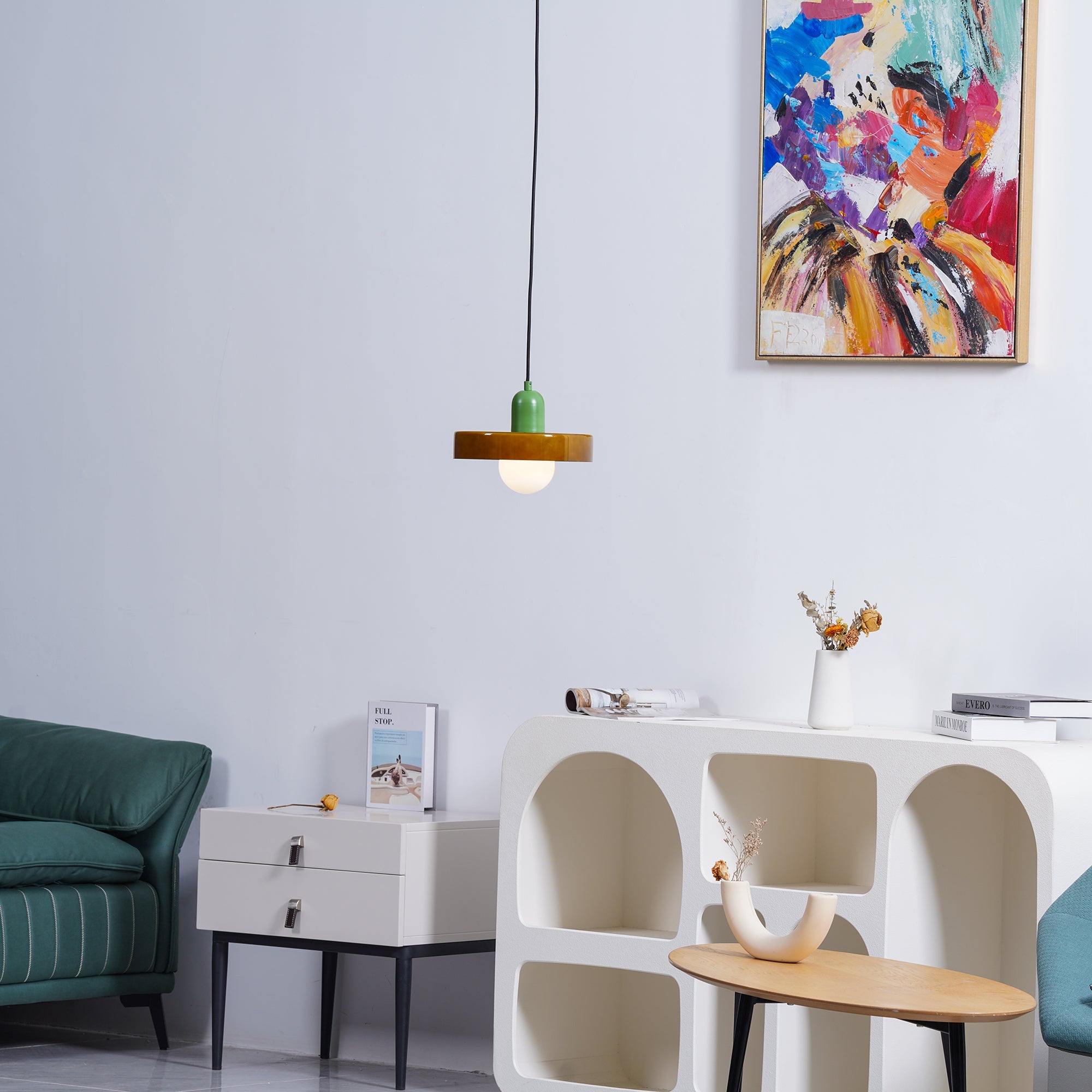 Frosted Glass Orb Pendant Light with Glass Disc Brim Bedside Reading