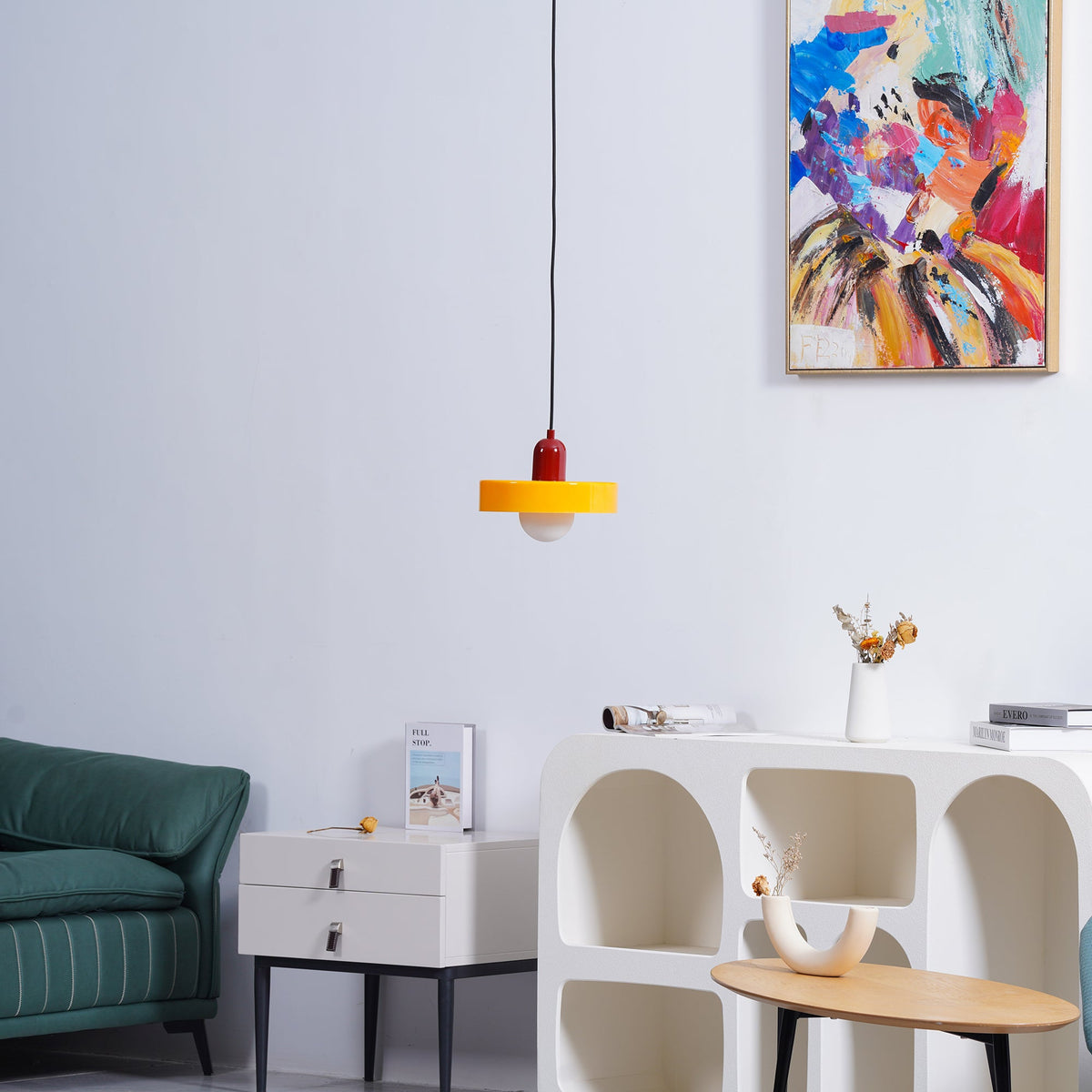 Frosted Glass Orb Pendant Light with Glass Disc Brim Bedside Reading