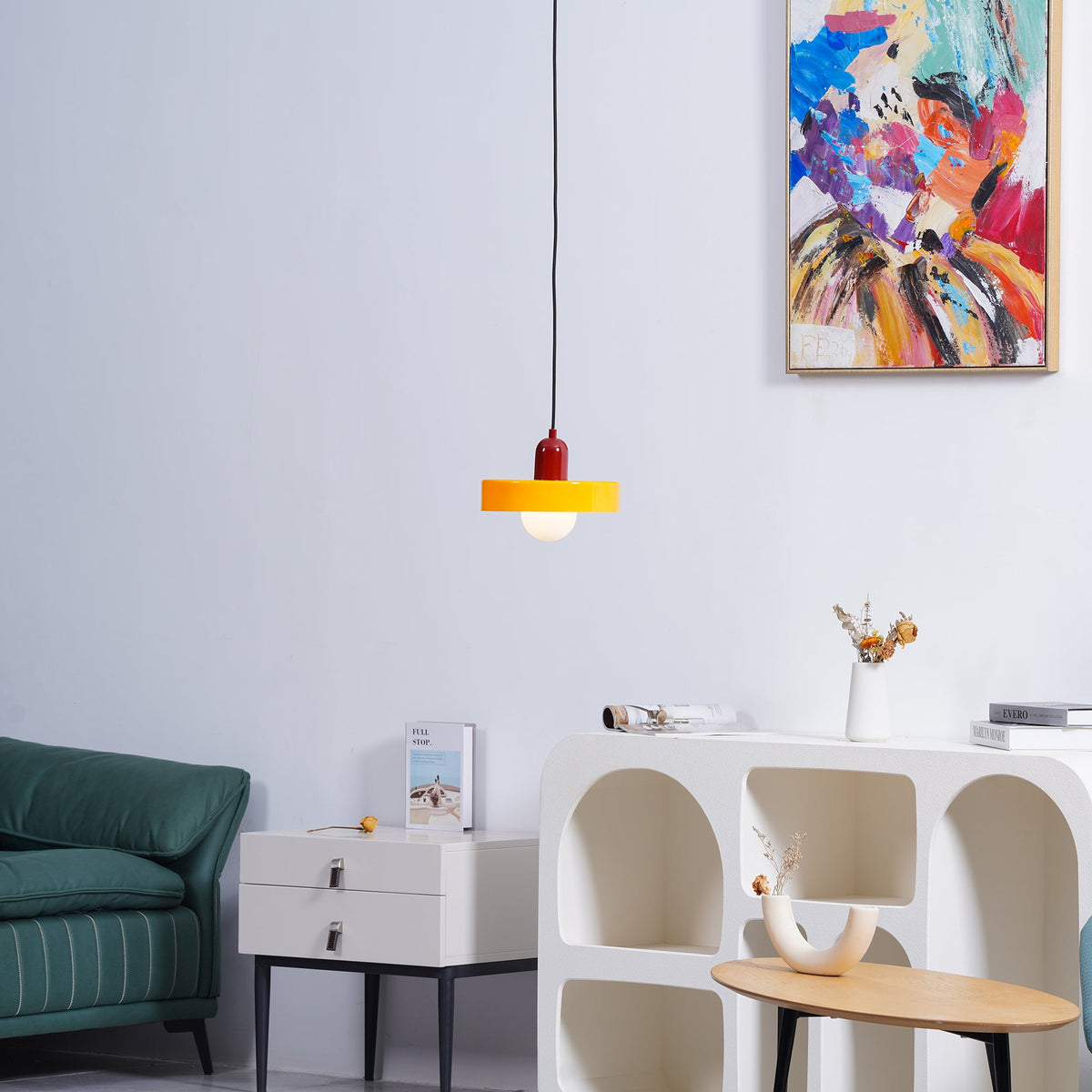 Frosted Glass Orb Pendant Light with Glass Disc Brim Bedside Reading