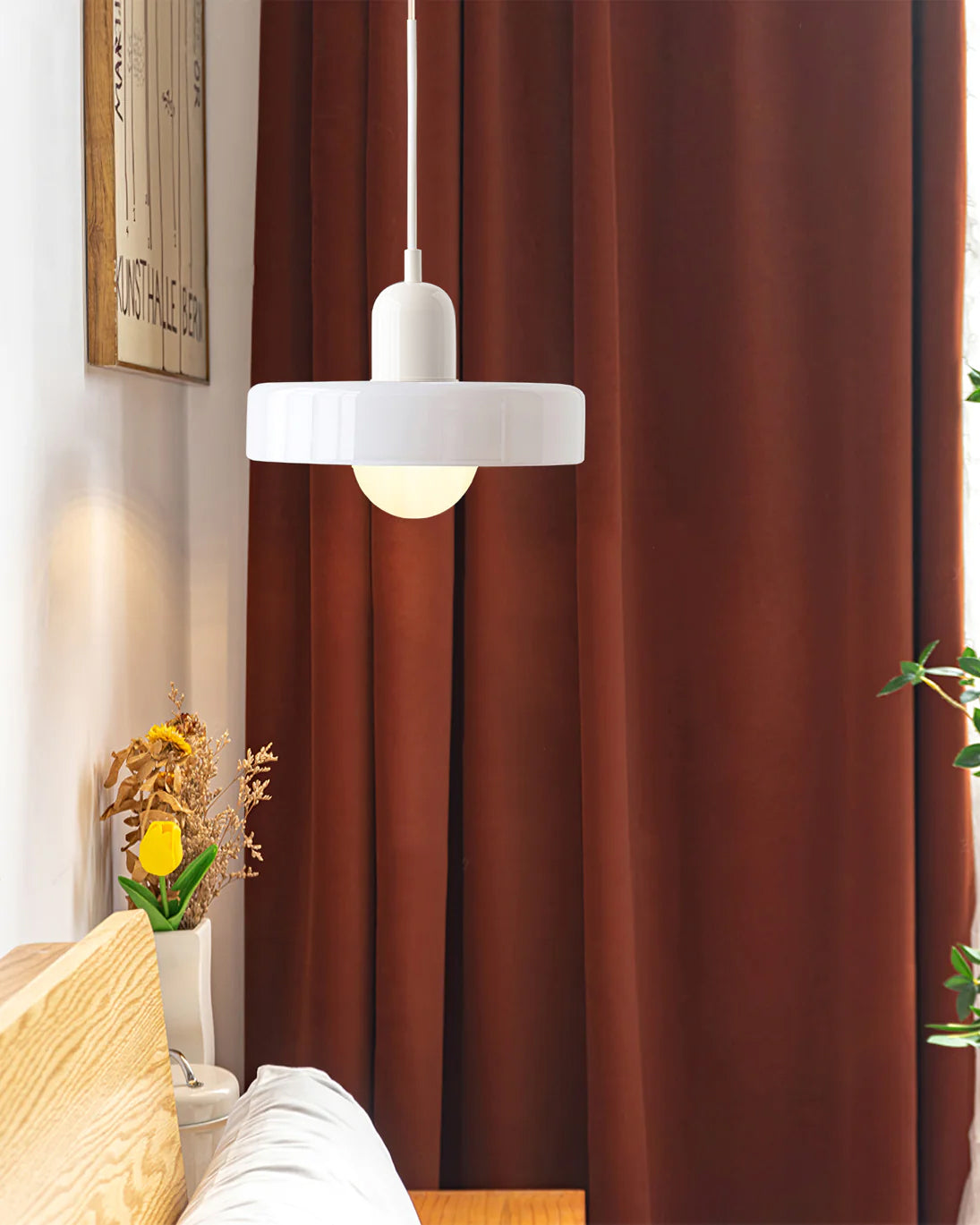 Frosted Glass Orb Pendant Light with Glass Disc Brim Bedside Reading