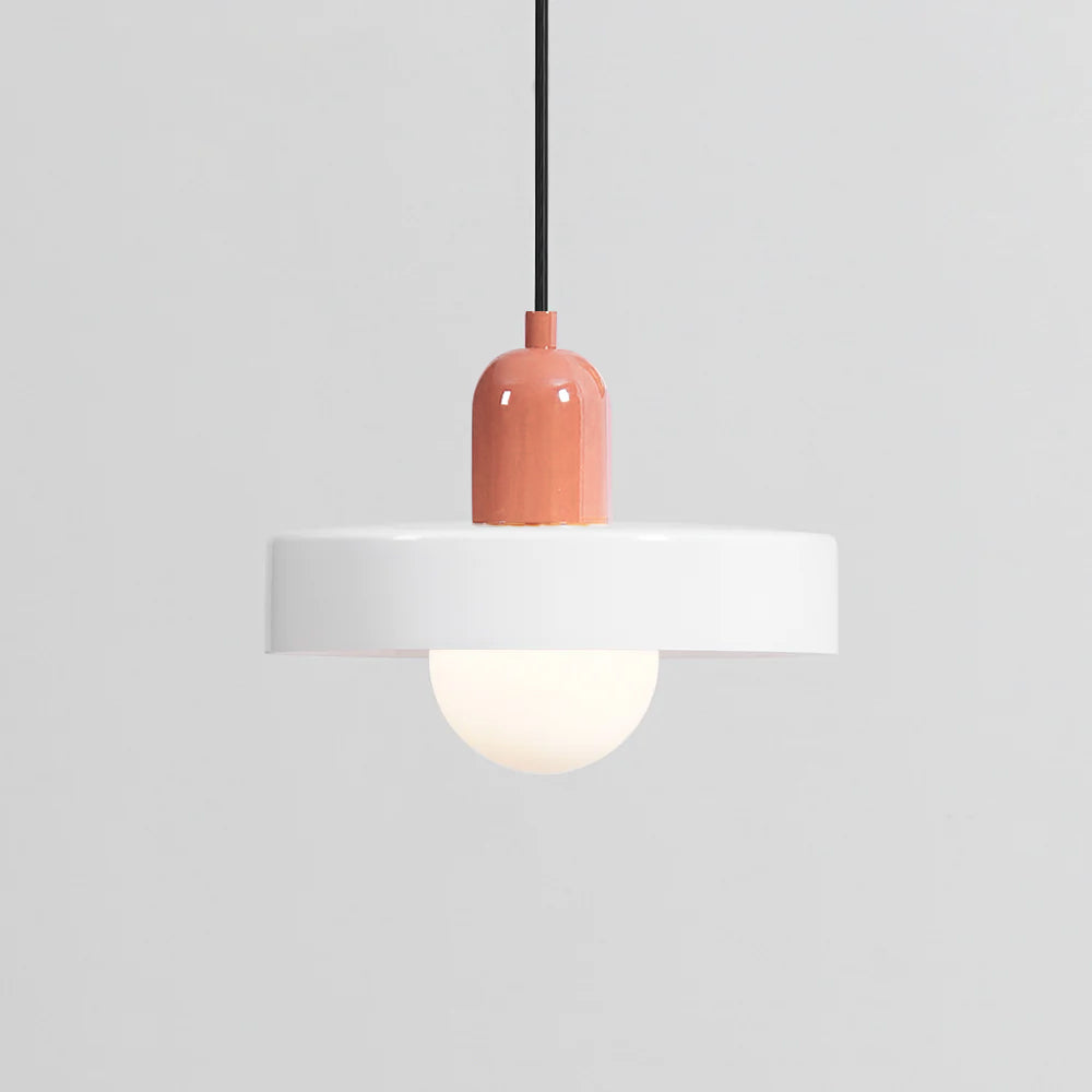 Frosted Glass Orb Pendant Light with Glass Disc Brim Bedside Reading