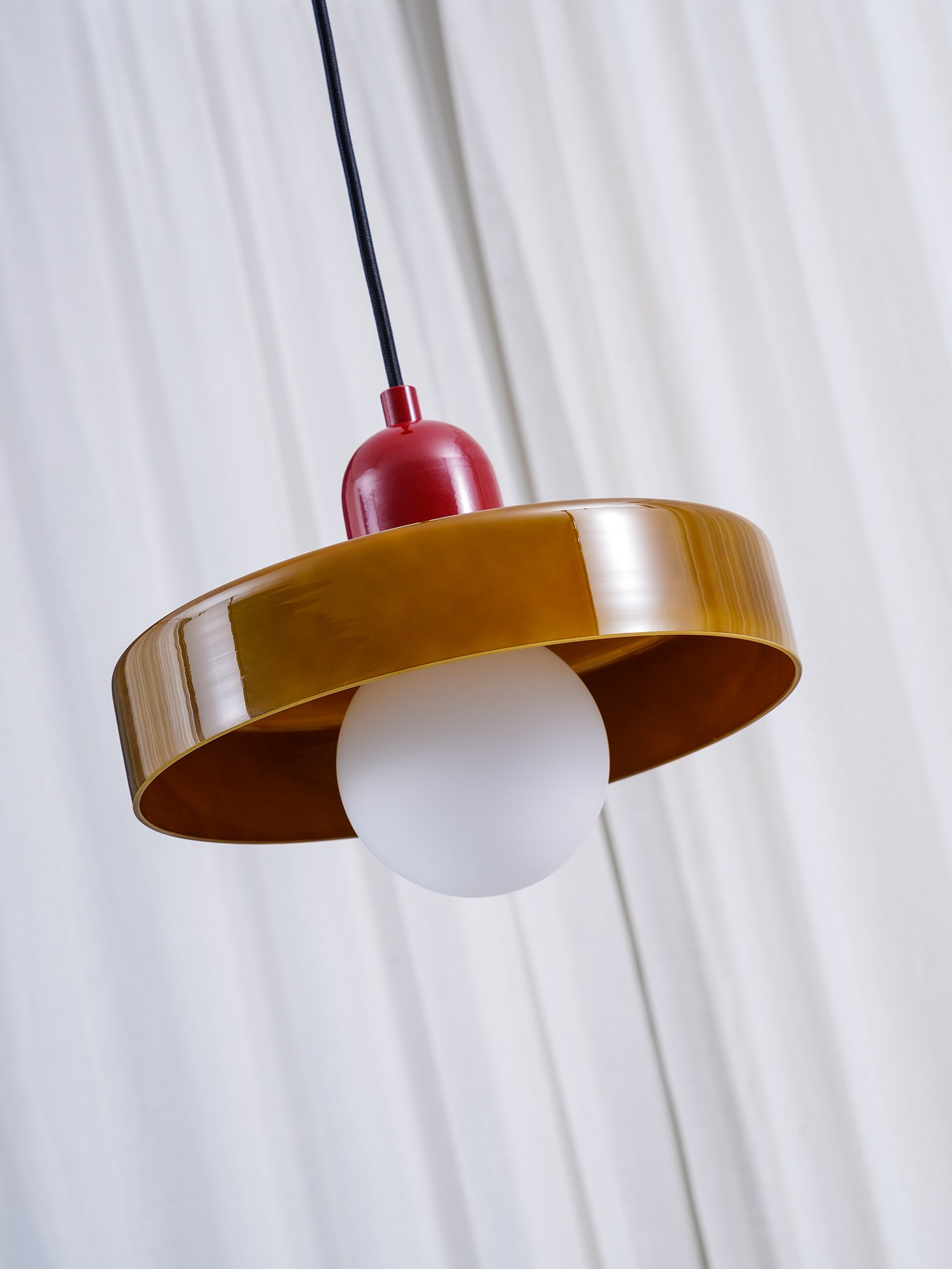 Frosted Glass Orb Pendant Light with Glass Disc Brim Bedside Reading