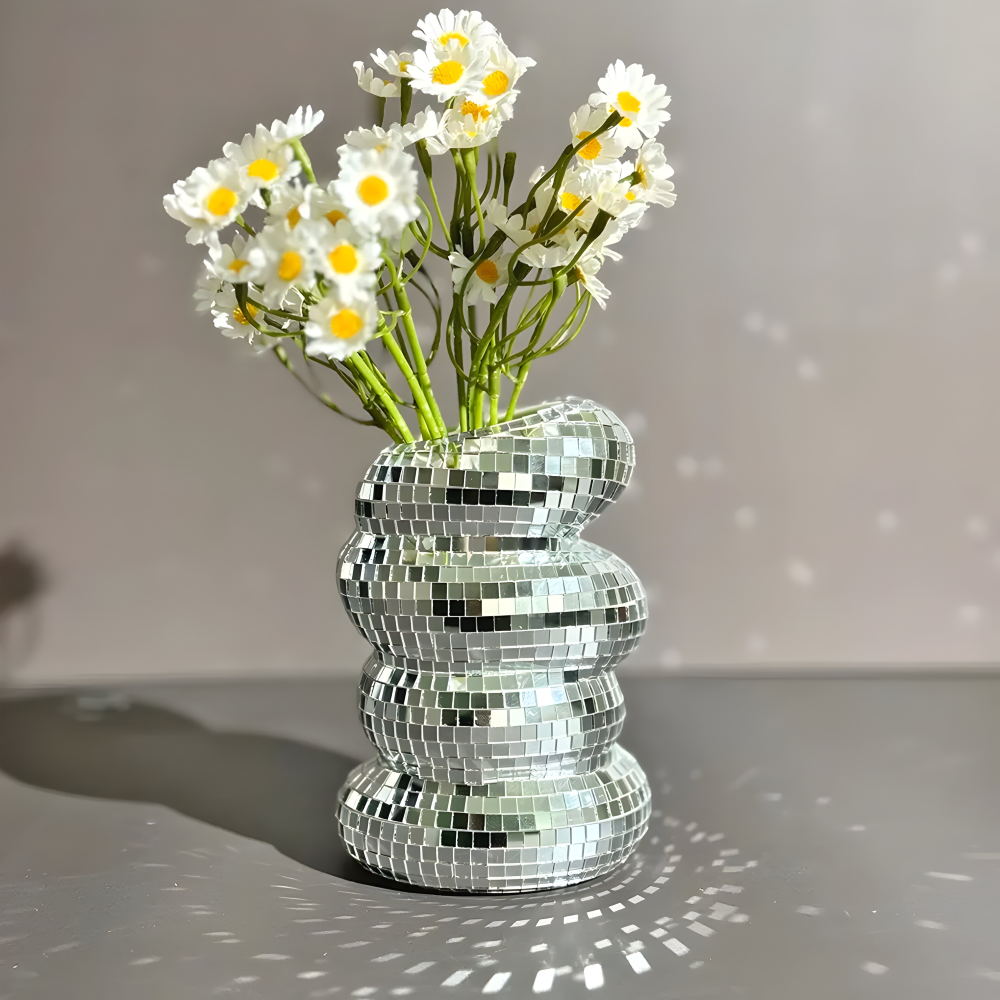 Disco blomstervase boblende form med spejlmosaikfliser