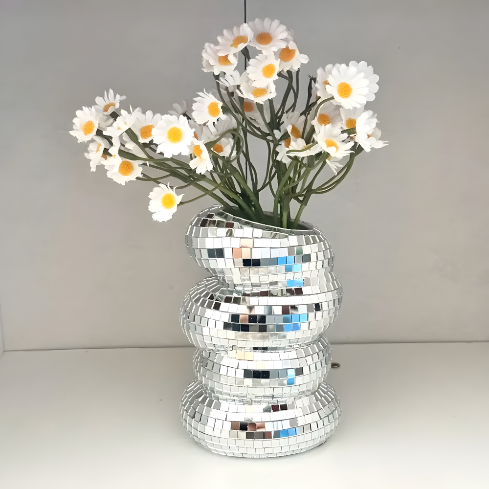 Disco blomstervase boblende form med spejlmosaikfliser