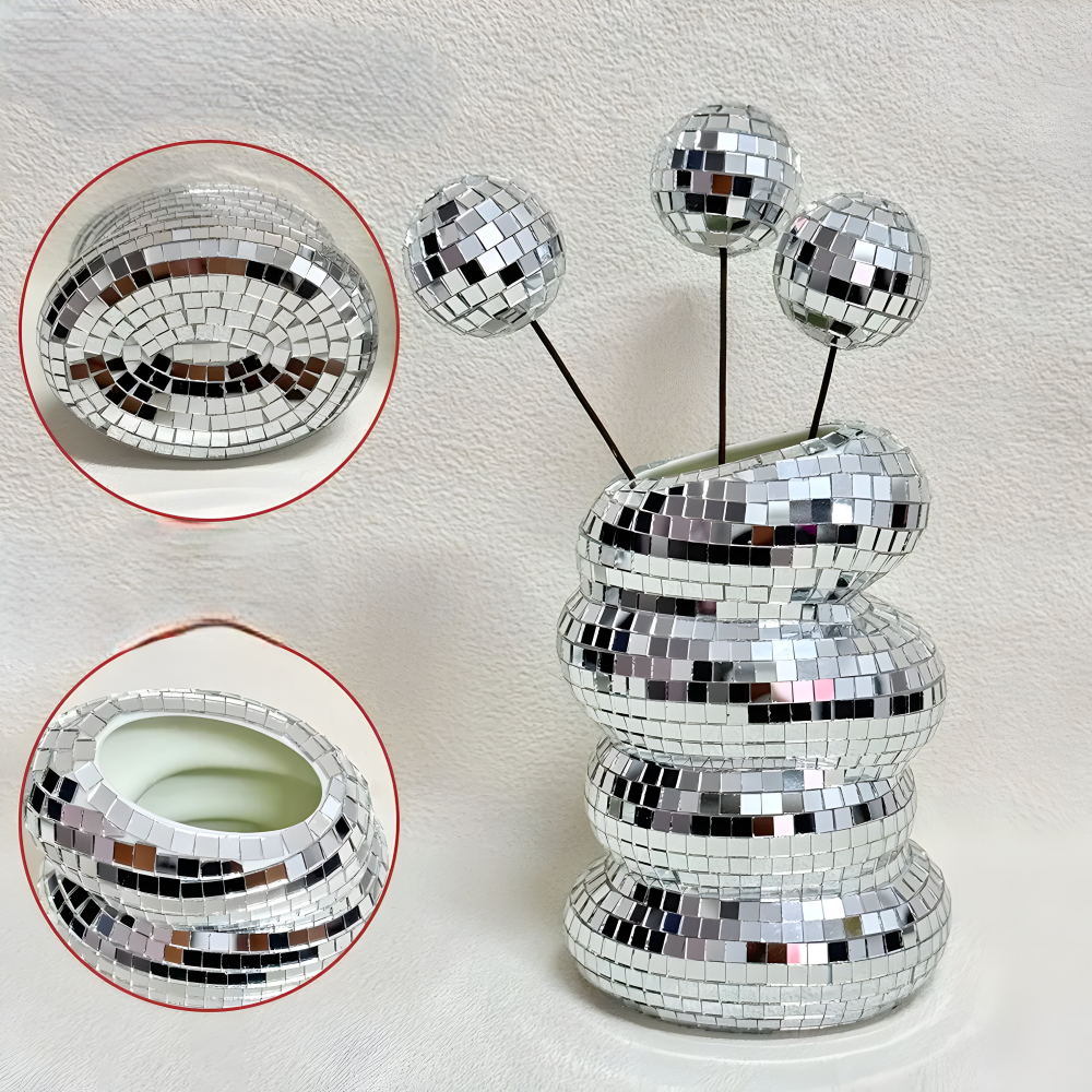 Disco blomstervase boblende form med spejlmosaikfliser