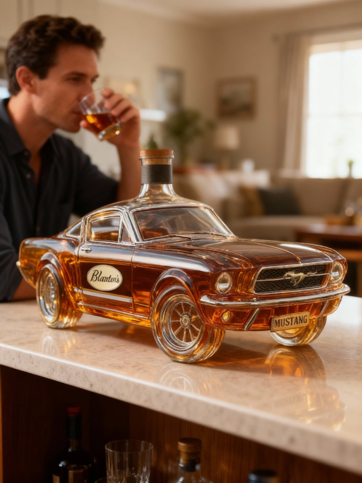 Whiskey Decanter Car Shaped Glass Spirit Bottle for Home Bar and Bar Cart