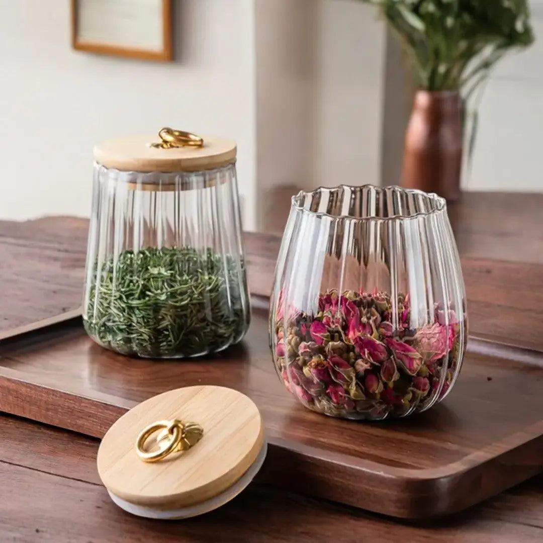 Glass Tea Storage Jar with Sealed Wooden Lid