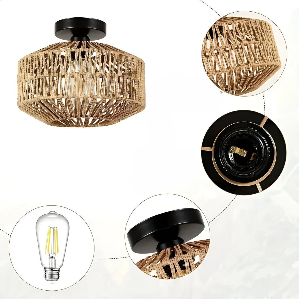 Flettet loftslampe Boho loftslampe i naturfiber