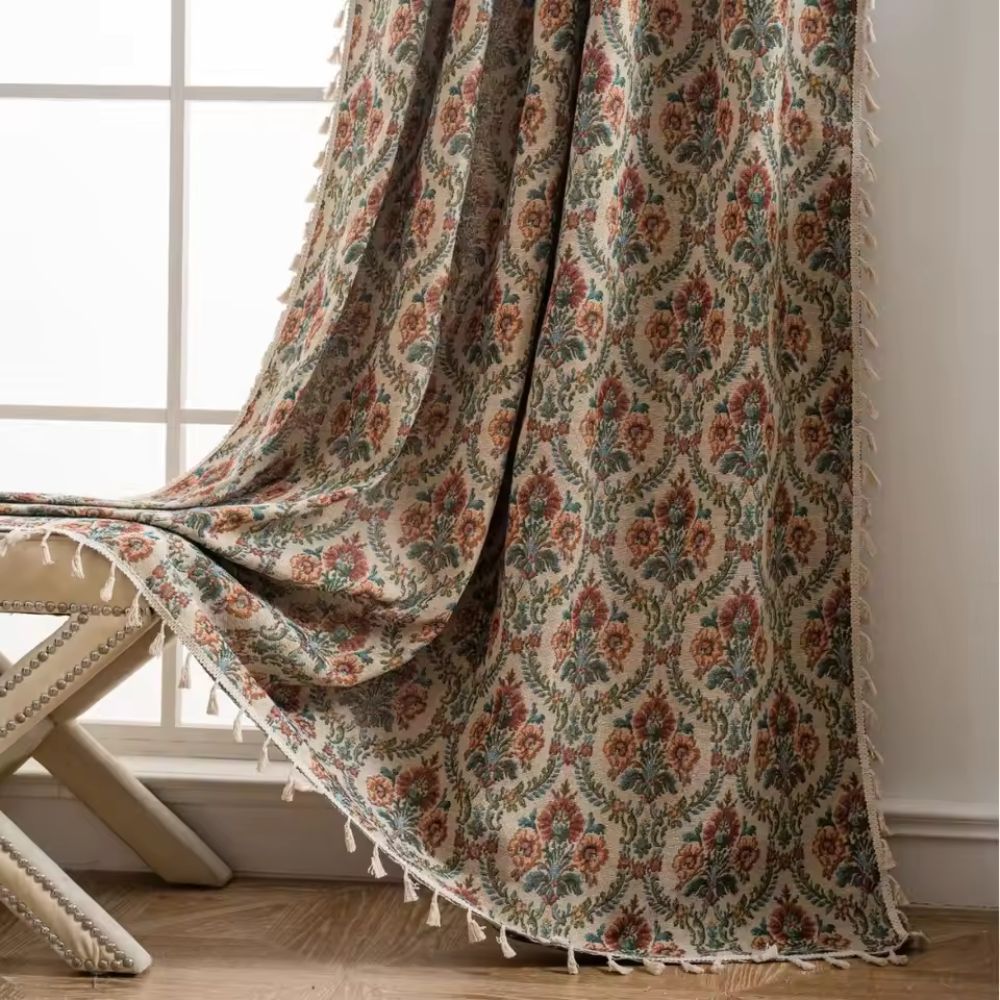 French Vintage Floral Curtain Panel Light Filtering Microfiber