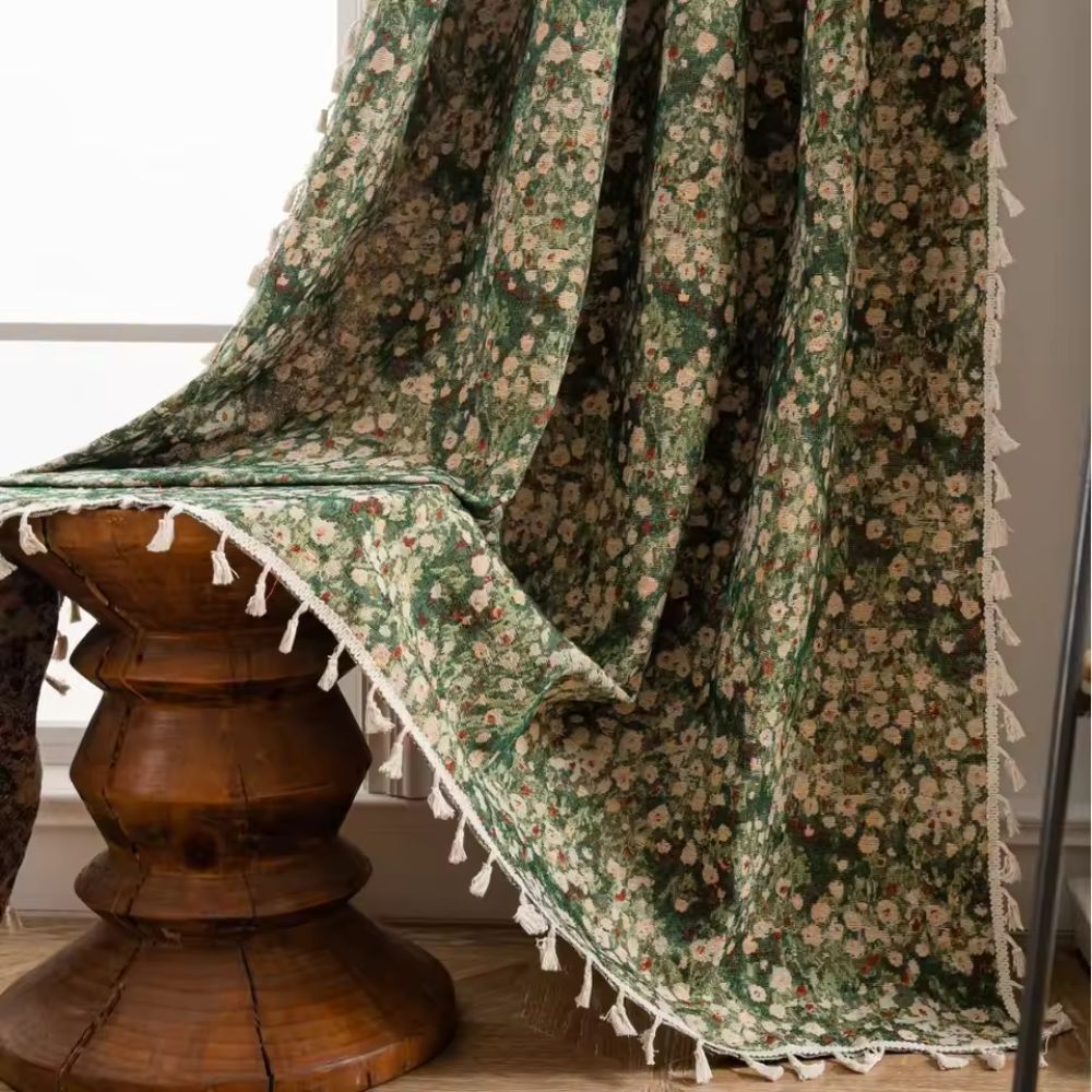 French Vintage Floral Curtain Panel Light Filtering Microfiber
