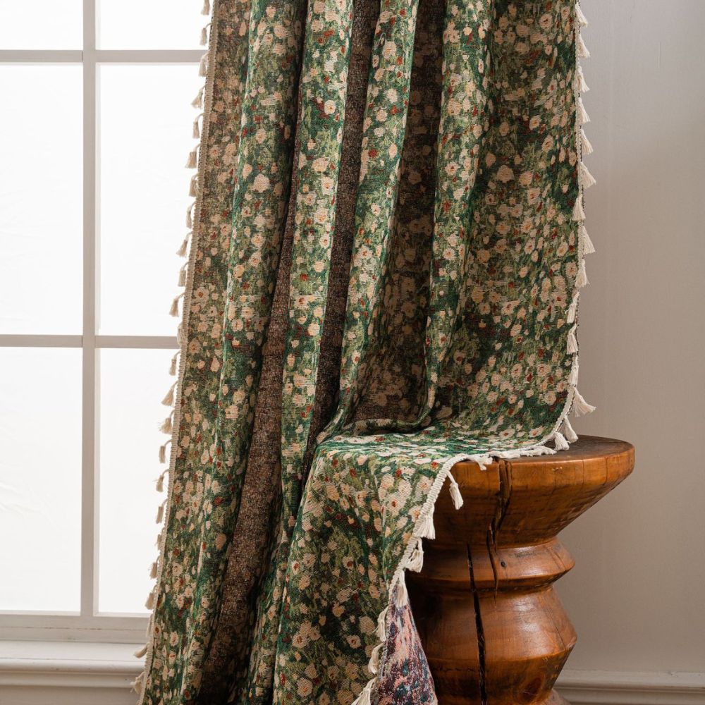 French Vintage Floral Curtain Panel Light Filtering Microfiber