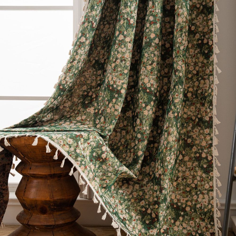 French Vintage Floral Curtain Panel Light Filtering Microfiber
