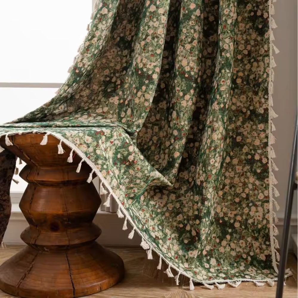 French Vintage Floral Curtain Panel Light Filtering Microfiber