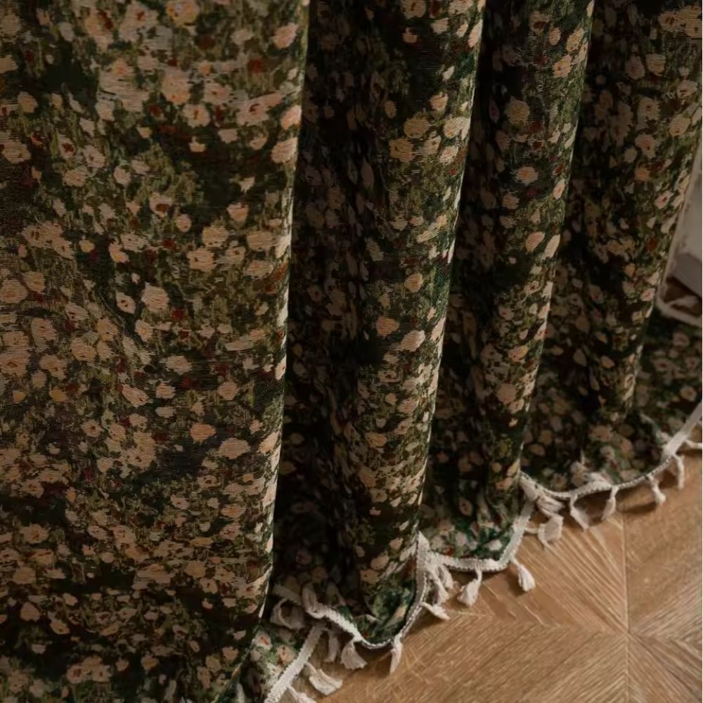 French Vintage Floral Curtain Panel Light Filtering Microfiber