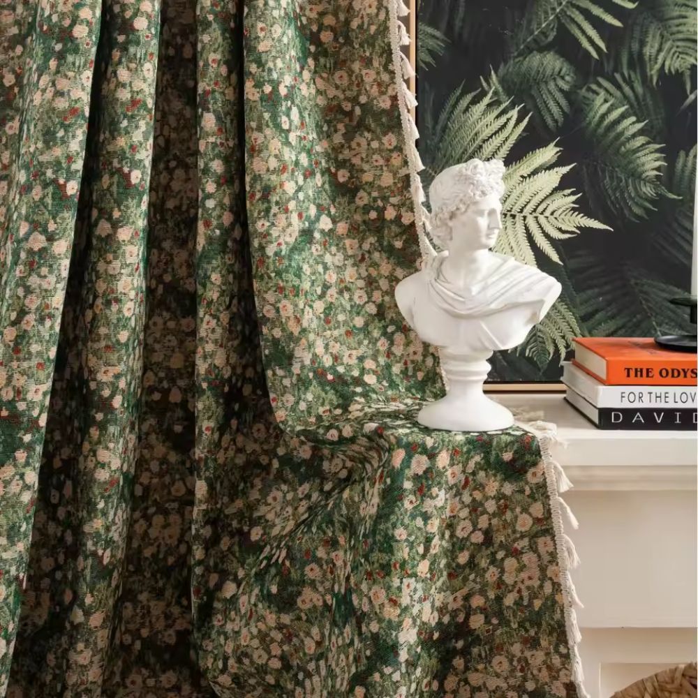 French Vintage Floral Curtain Panel Light Filtering Microfiber