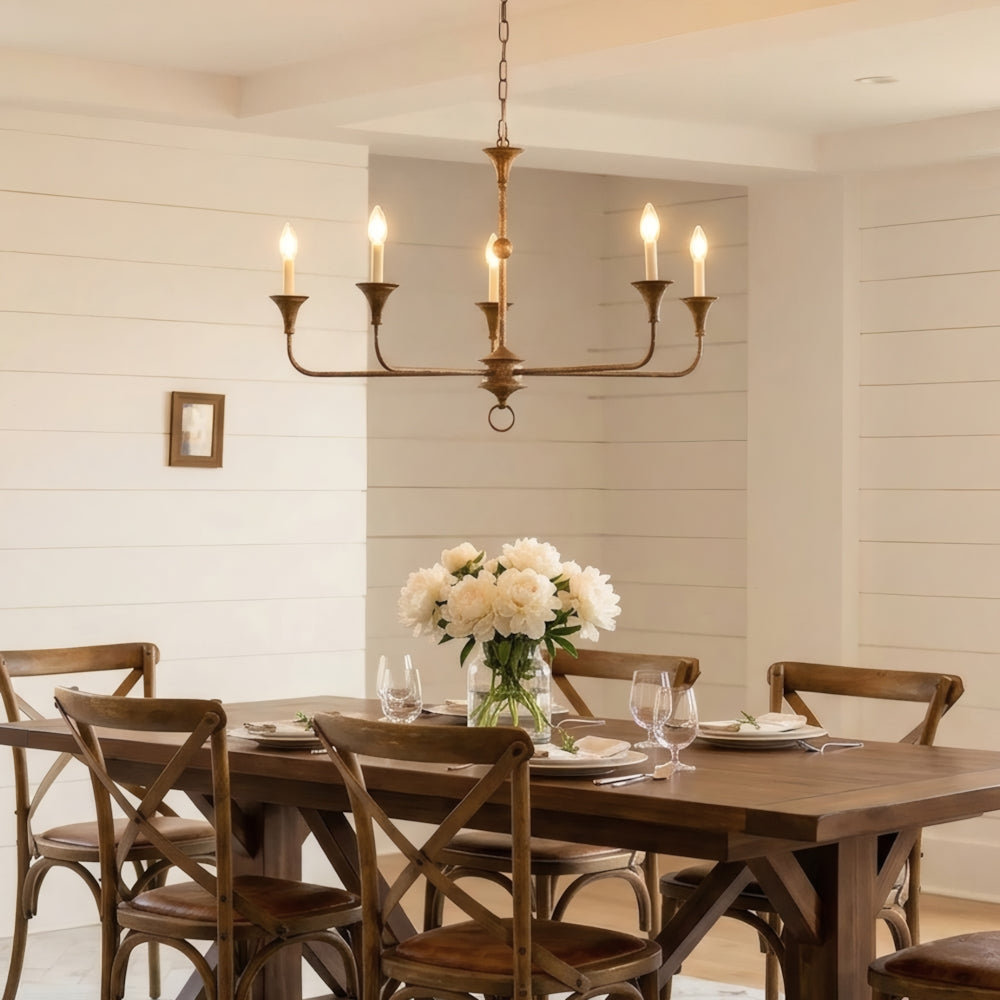 Brass Candle Chandelier Antique Hand Finished Arms for Dining Room