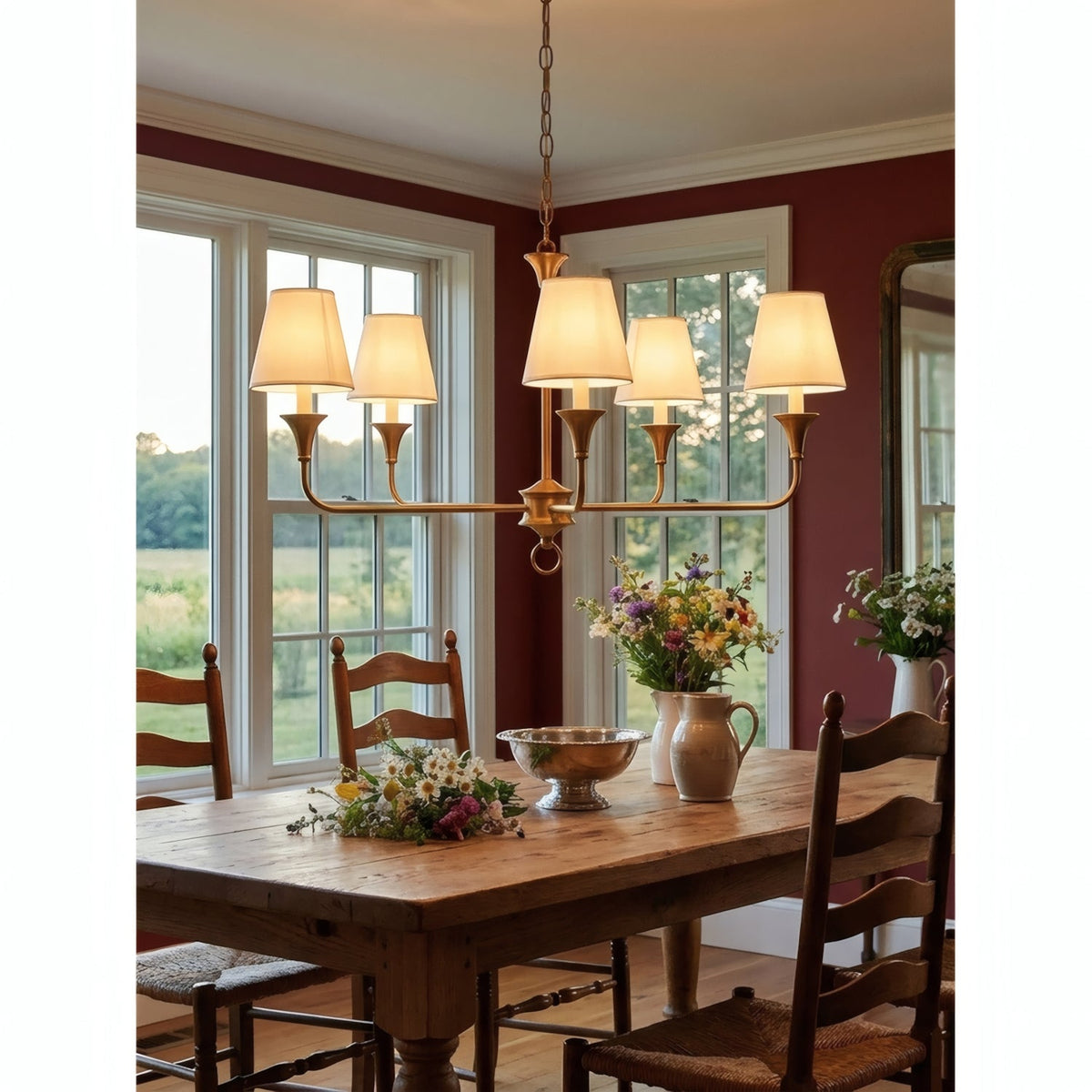 Brass Candle Chandelier Antique Hand Finished Arms for Dining Room